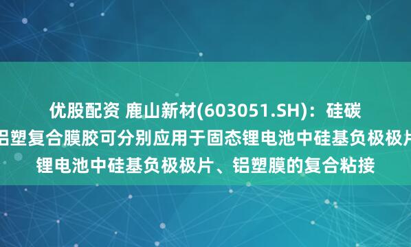 优股配资 鹿山新材(603051.SH)：硅碳负极功能粘接材料、铝塑复合膜胶可分别应用于固态锂电池中硅基负极极片、铝塑膜的复合粘接